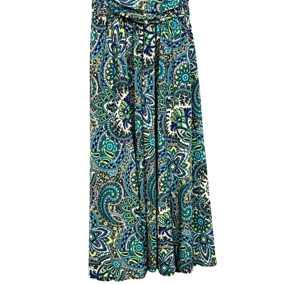 R&K Vintage 90s Blue Paisley Print Sleeveless Keyhole Cut Out Midi Dress Size 14 - Picture 7 of 11